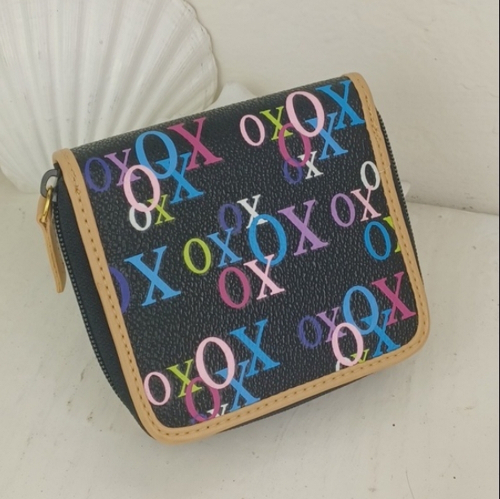 Colorful XOXO VINYL Textured Zip Around Snap Flap Wallet NWOT